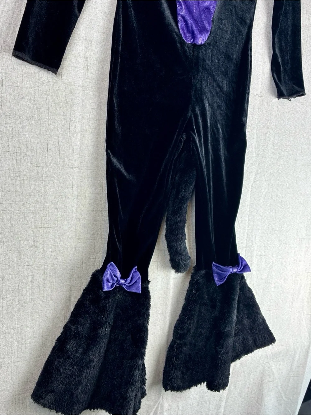 Black Cat Costume Bodysuit Whiskers Hoodie Purple Bows S 4-6 Tail Pretty Kitty